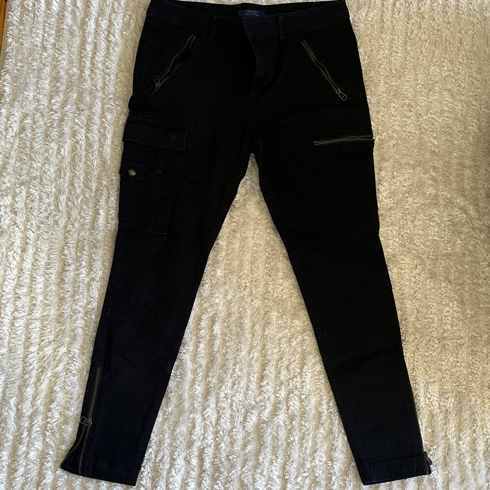 Polo Ralph Lauren Black Cargo Pants with Zipper Details